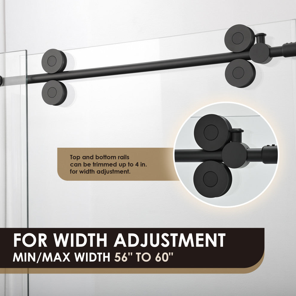 Lazaro Single Sliding Frameless Shower Door, Clear, Matte Black, 60"wx78"h