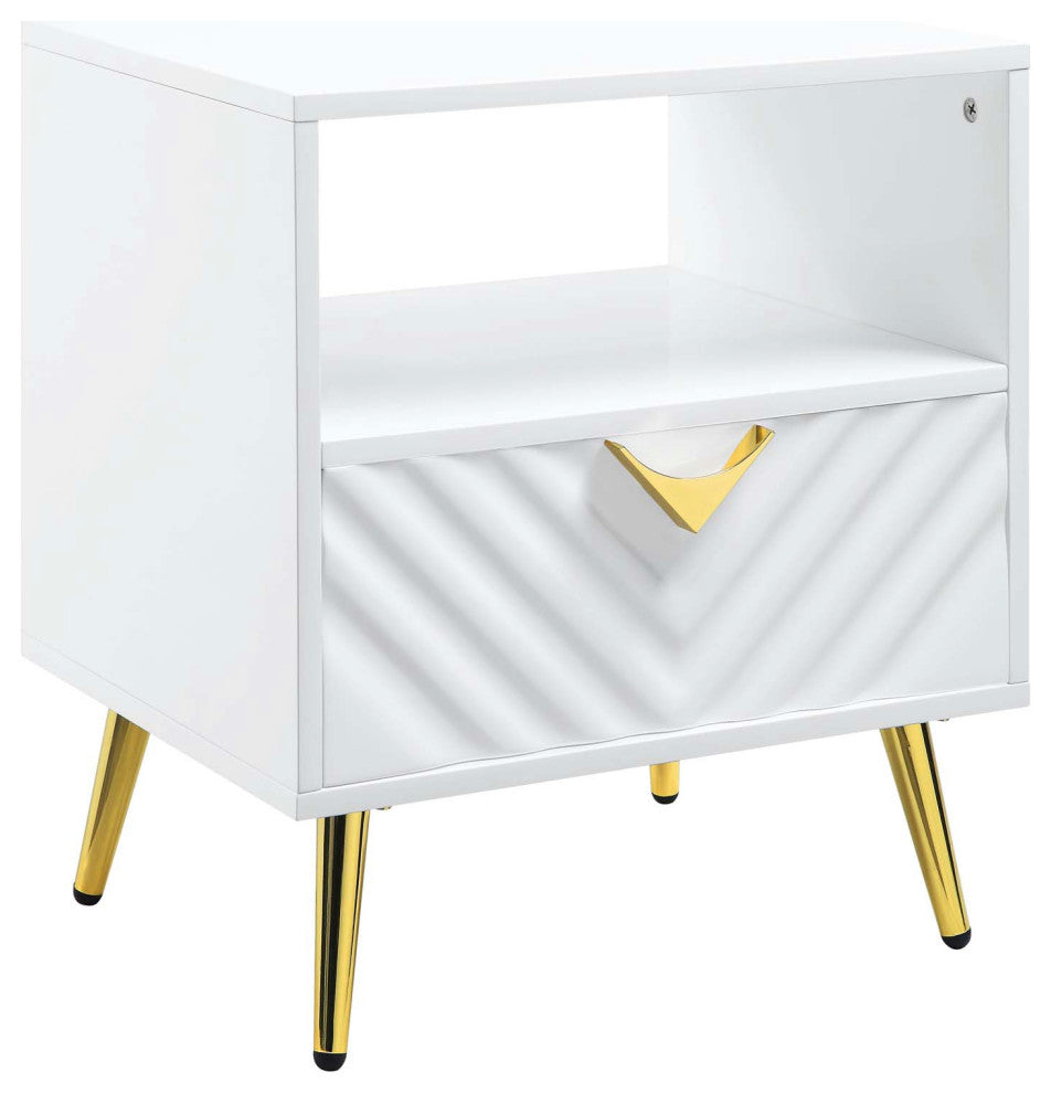 Lv01140 End Table, White High Gloss Finish Gaines ( 1-Piece /1Ctn