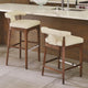 Luxe Sleek Contemporary Ivory Leather Bar Stool 32" Open T Back Walnut Wood