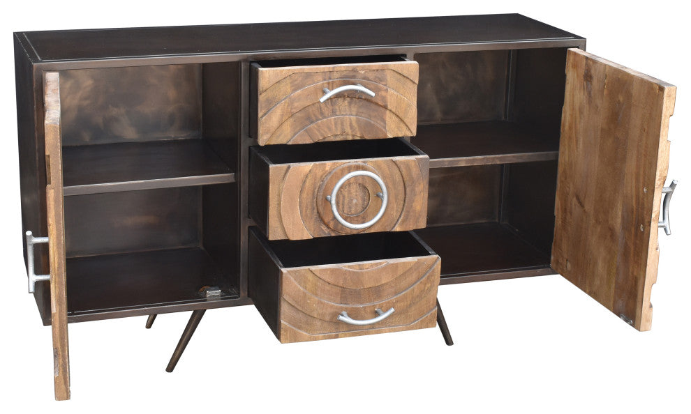 Toltec Mango Wood and Metal Buffet With 3 Drawers and 2 Doors