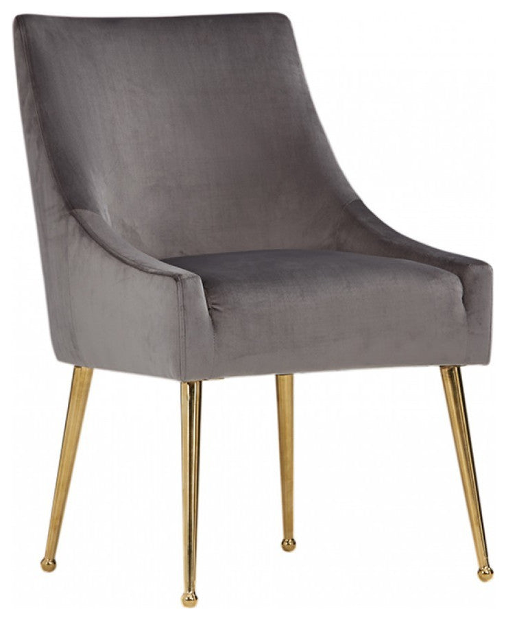 Set of Two Gray Rosegold Velvet Dining Chairs