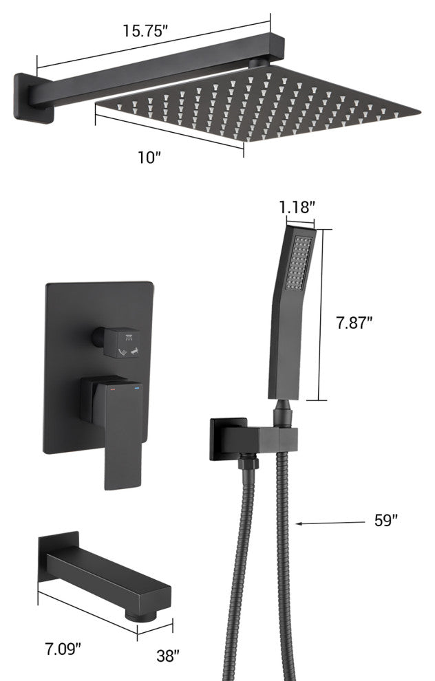 10 inch Wall-Mounted Square Completed Shower System, Matt Black