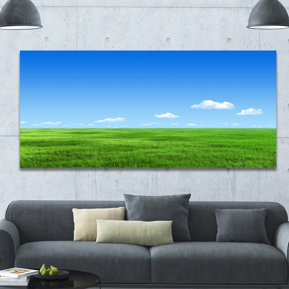 Green Meadow and Blue Sky, Landscape Canvas Art Print, 60"x28"