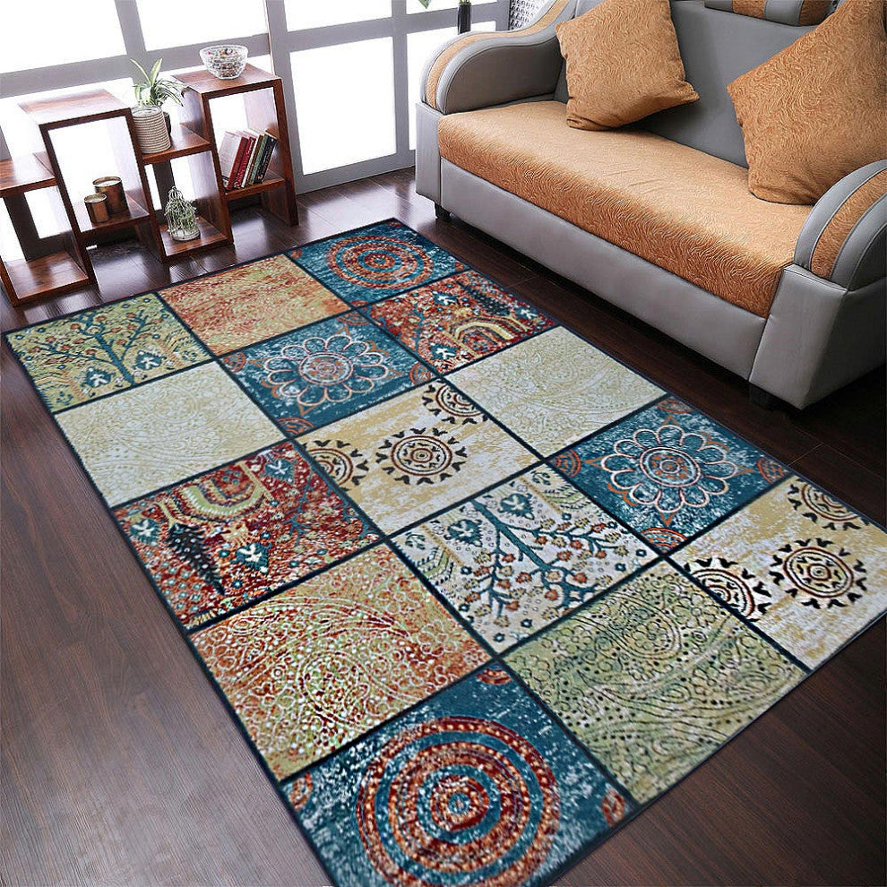 MACHINE MADE HEATSET POLYPROPYLENE AREA RUGS -Multicolor,Contemporary Design, [Rectangle] 6'7''x9'