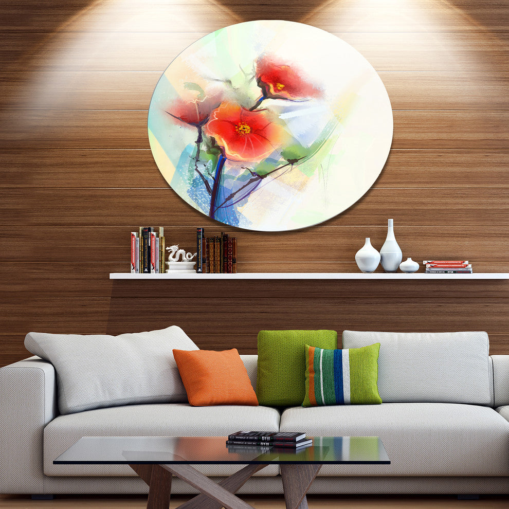 Red Poppy Flowers On Grunge Back, Flower Round Wall Art, 23"