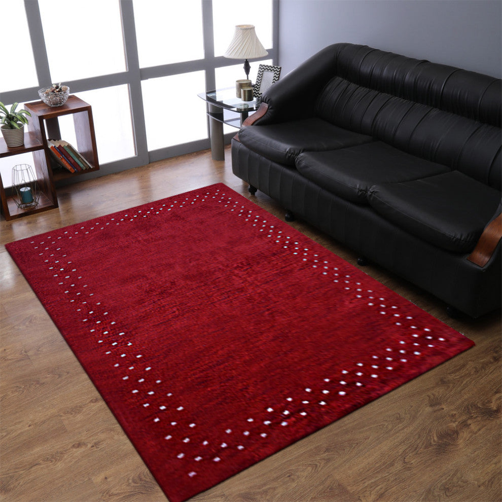 HAND KNOTTED LOOM SILK ECO-FRIENDLY AREA RUGS -8'x10',Rectangle,Red,Contemporary