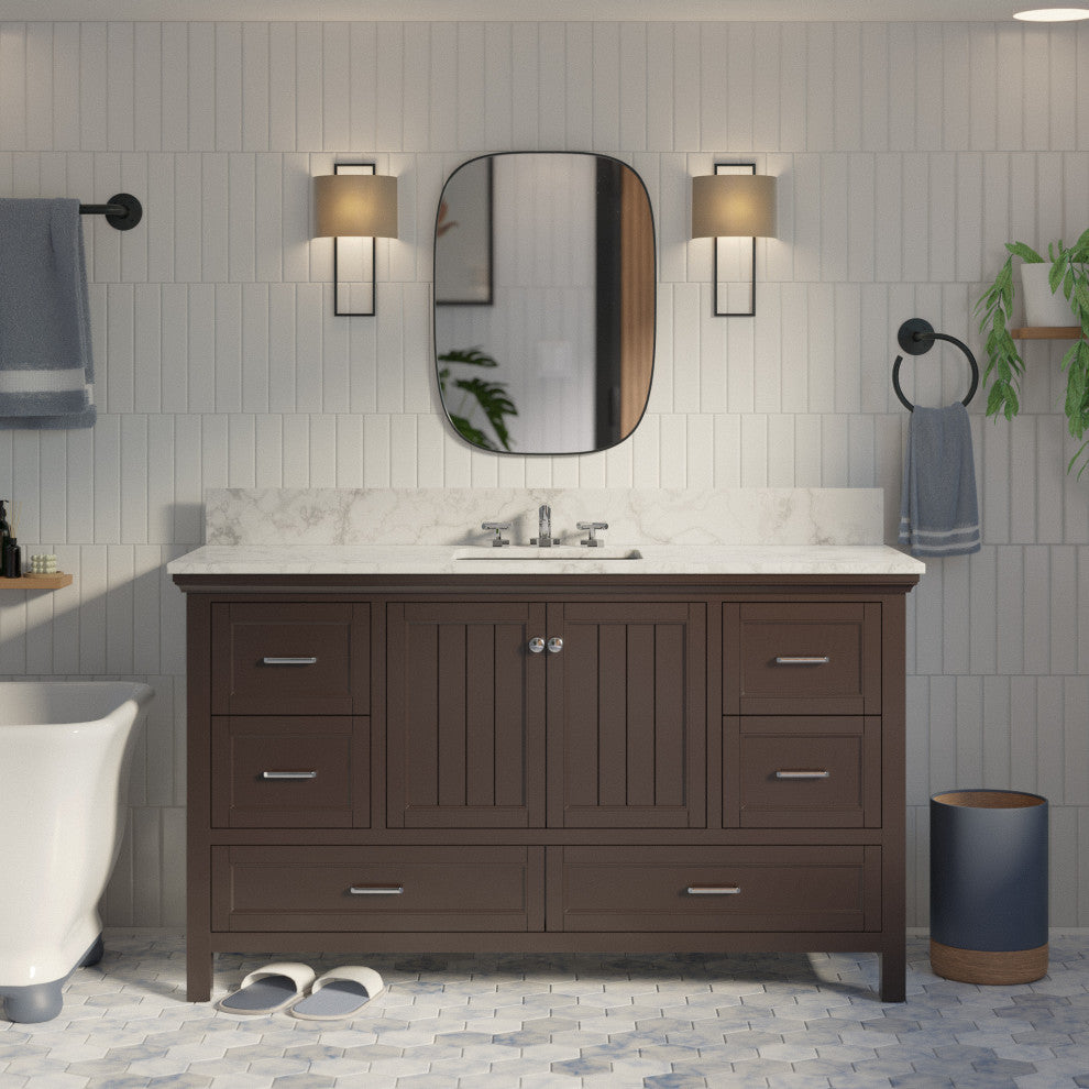 Paige 60" Bathroom Vanity, Chocolate, Carrara Marble, Single Sink