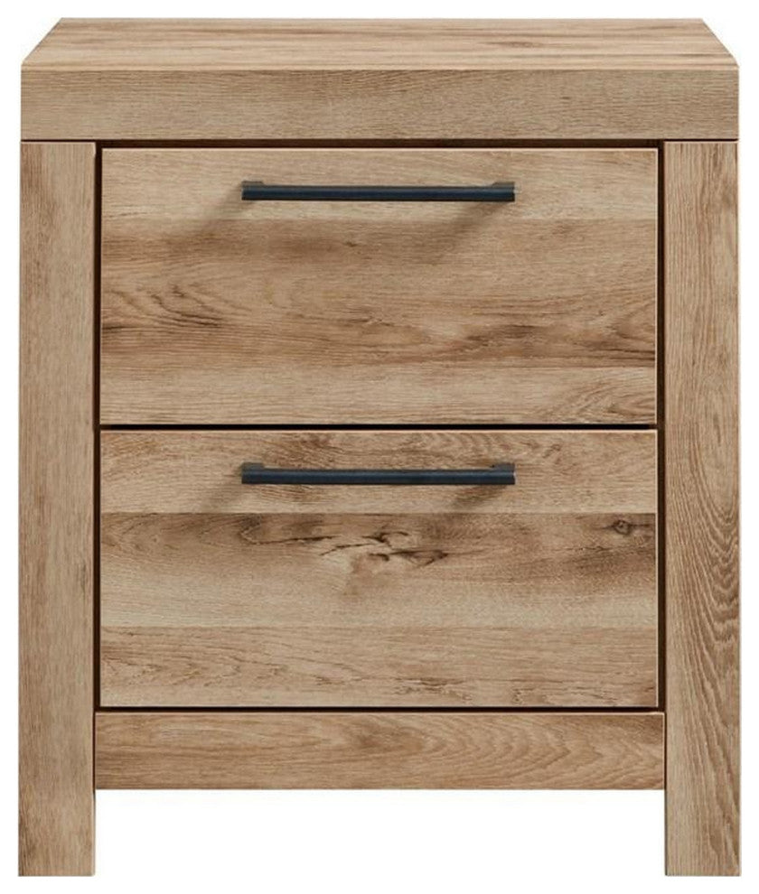 Benzara BM283332 Amy 24" Wood Nightstand, 2 Drawers, 2 USB Ports, Natural Brown