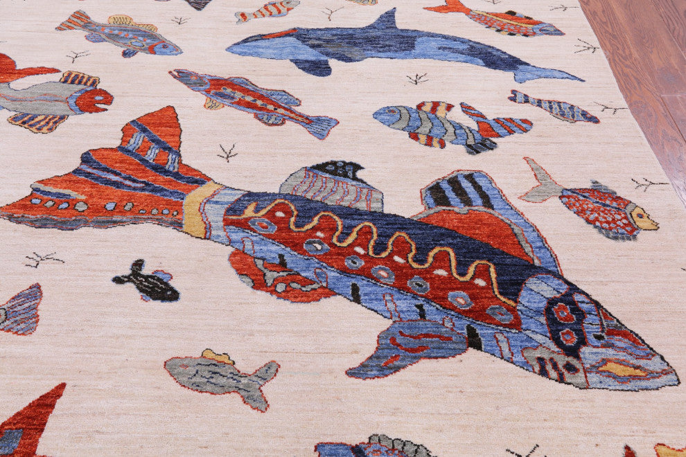 6' 0" X 8' 10" Gabbeh Fish Design Handmade Wool Rug Q10398