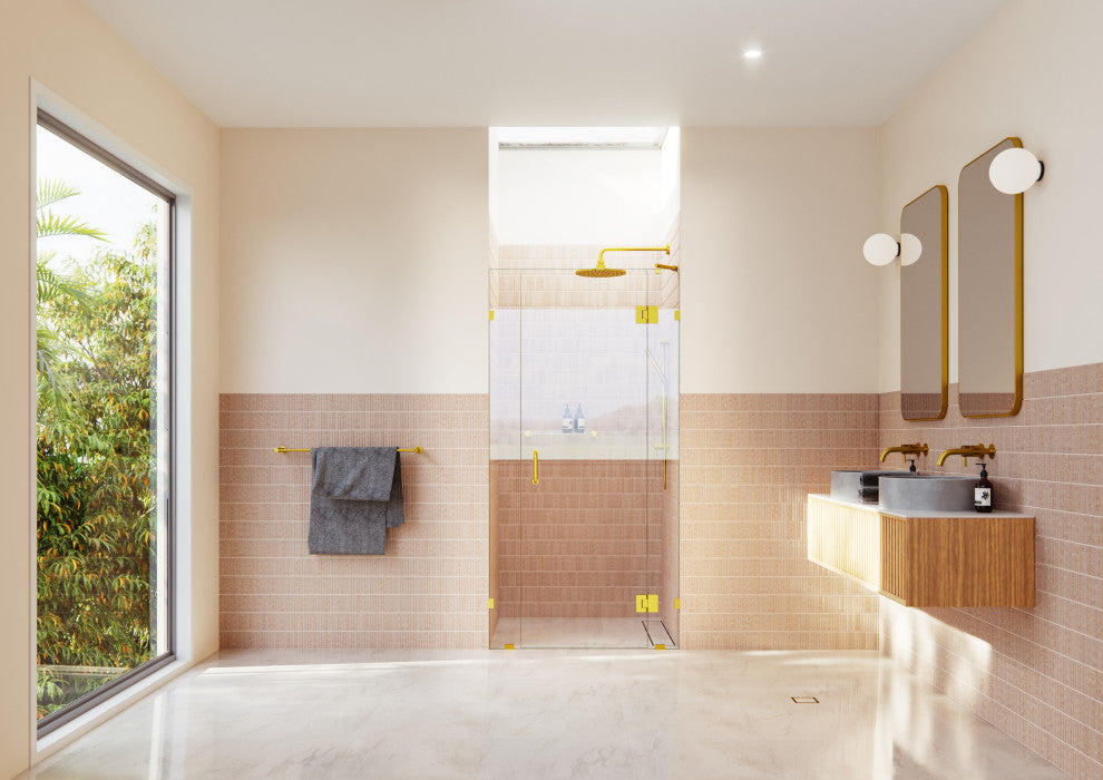 36.25"Wx78"H Frameless 3 Panel Inline Shower Door, Satin Brass