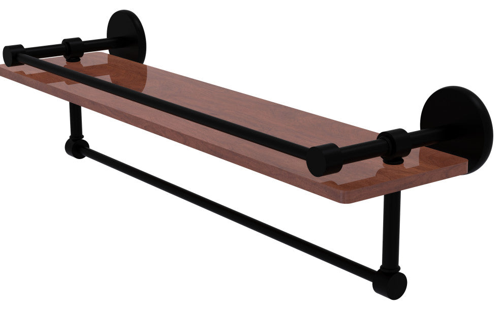 Prestige Skyline 22" Wood Shelf, Gallery Rail and Towel Bar, Matte Black