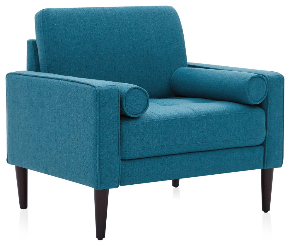 Erik Accent Chair Tufted Linen with Bolster Pillows, Mallard Teal