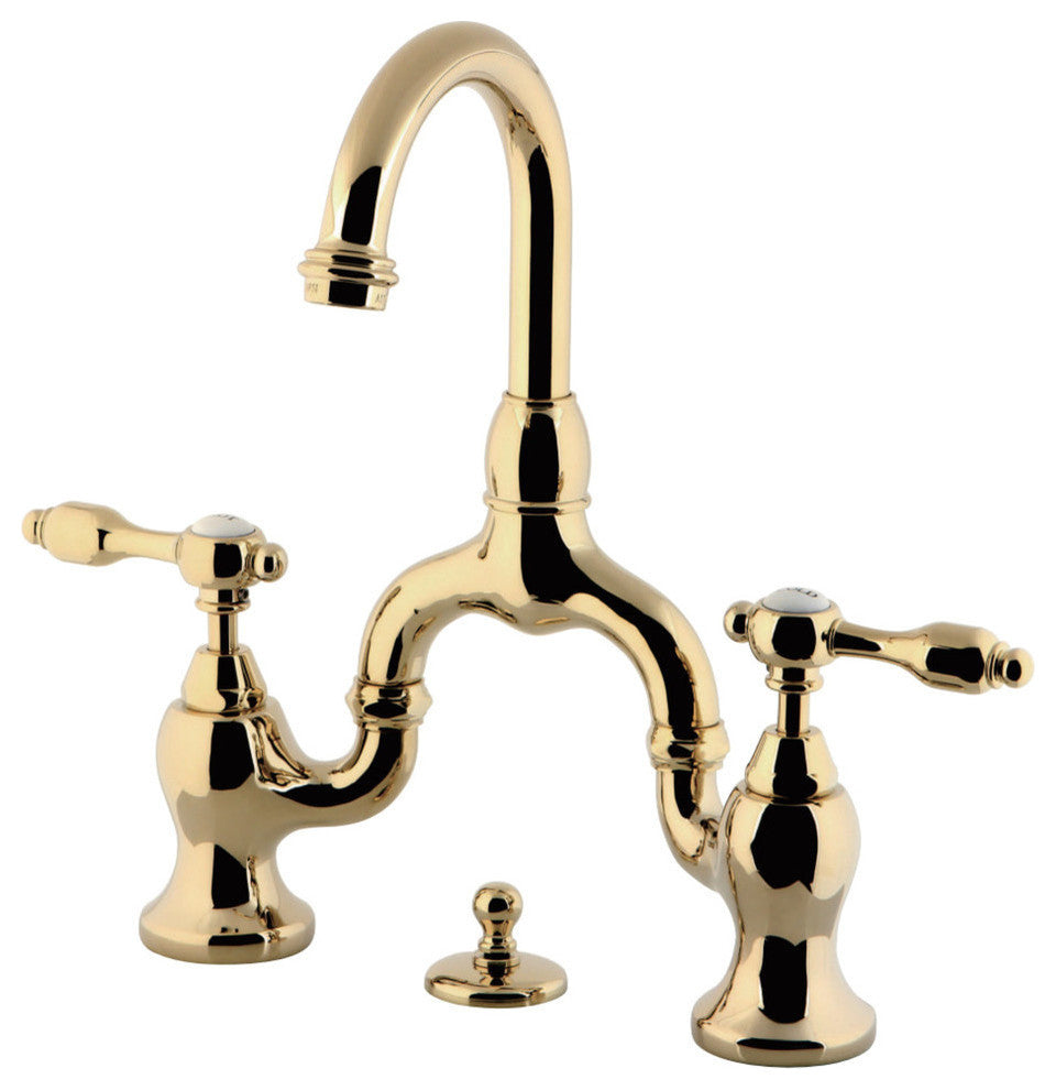 Kingston Brass Bridge Bathroom Faucet With Brass Pop-Up, Polished Brass