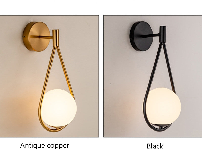 Antique Copper/Black Glass LED Wall Sconce For Living room, Bedside, Antique Cop