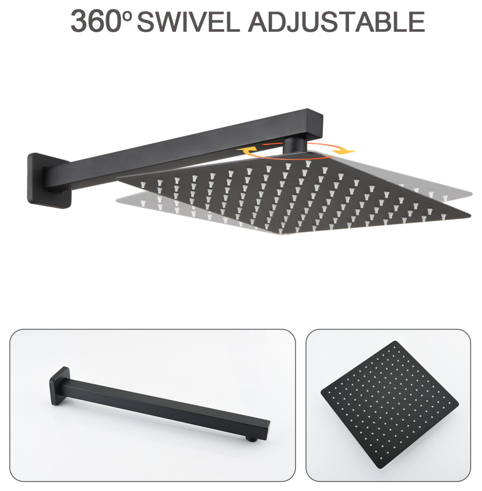 10" Wall Mounted Rainfall Shower System With Tub Spout, Matte Black