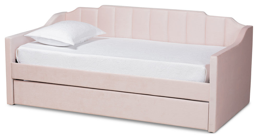 Zaida Modern Glam Trundle Daybed, Pink, Twin