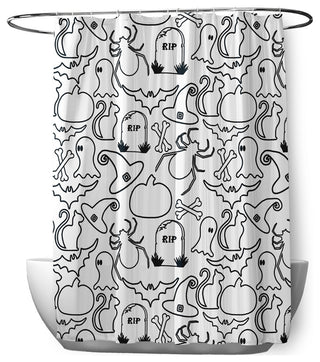 70"Wx73"L Halloween Halloween Outlines Shower Curtain, White