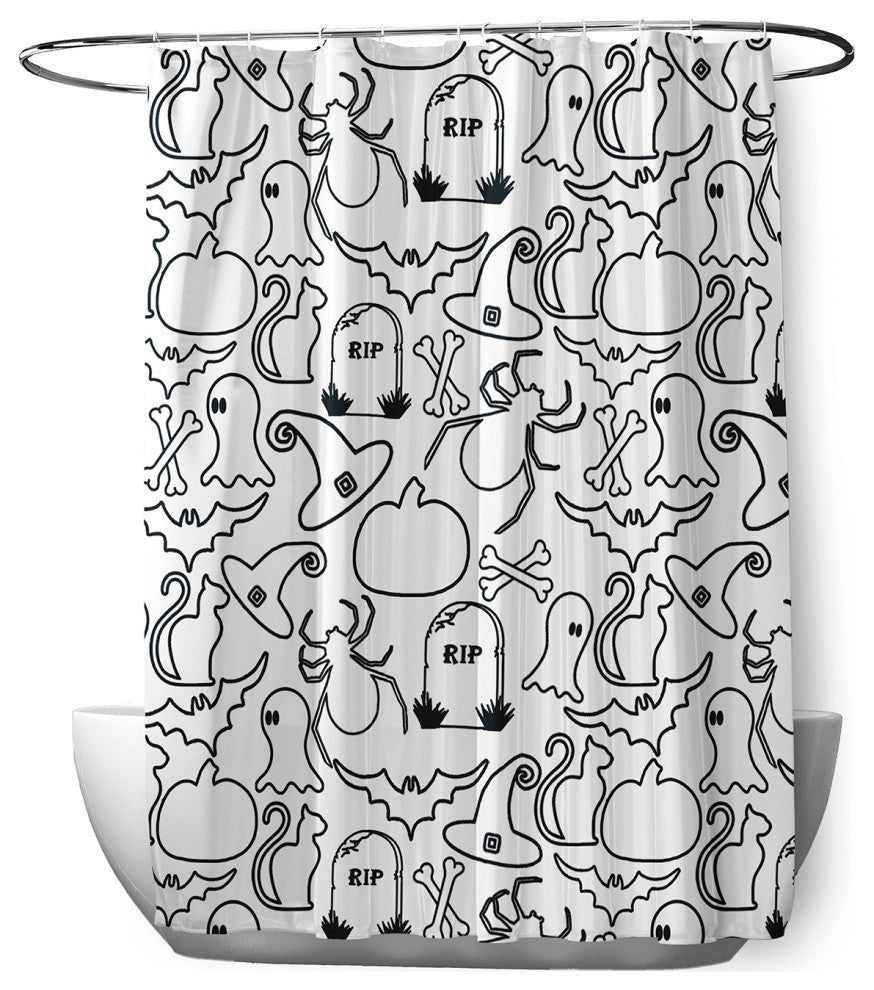 70"Wx73"L Halloween Halloween Outlines Shower Curtain, White