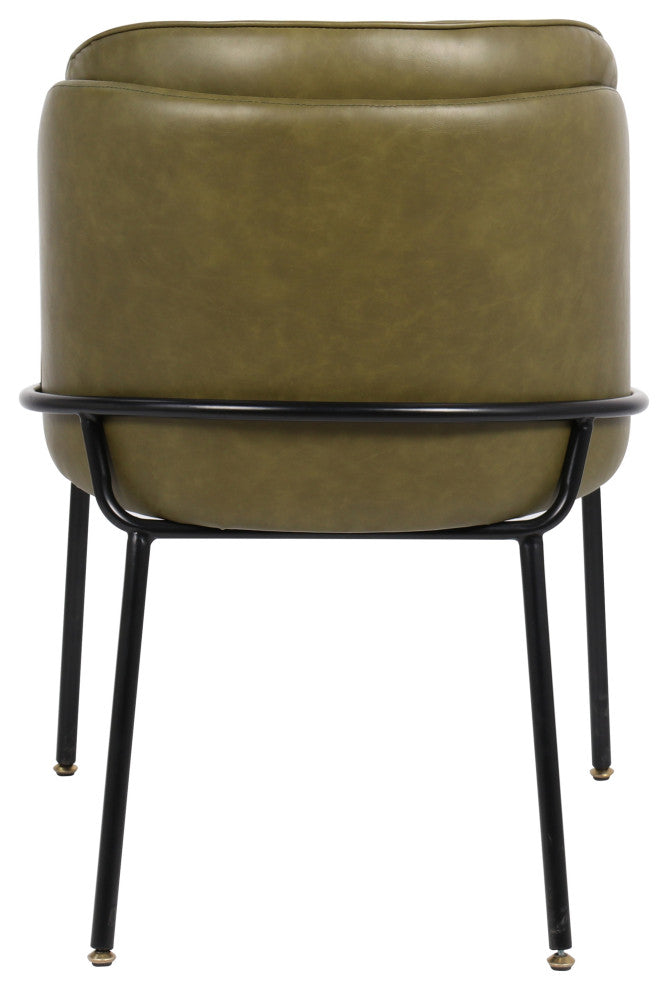 Jagger Vegan Leather Upholstered Dining Chair, Set of 2, Olive, Matte Black Finish