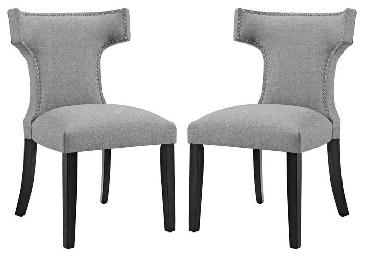 Modern Light Gray Curve Dining Side Chair Fabric Set of 2