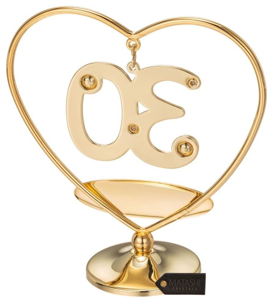 24K Gold Plated Beautiful 30th "Happy Birthday" Heart Table Top Ornament
