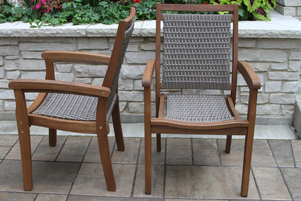 7-Piece Eucalyptus Checkerboard Dining Set With Wicker Chairs