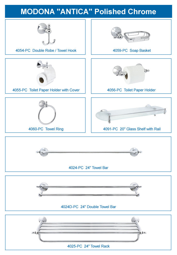MODONA's Double Robe and Towel Hook Antica Series -, Polished Chrome