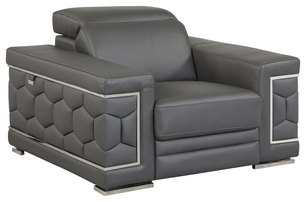 Rome Contemporary Genuine Italian Leather Armchair Dark Gray