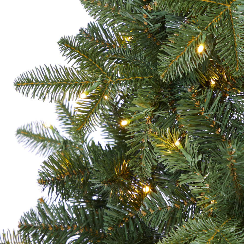 6' Grand Teton Spruce Flat Back Faux Xmas Tree W/ Lights & Bendable Branches
