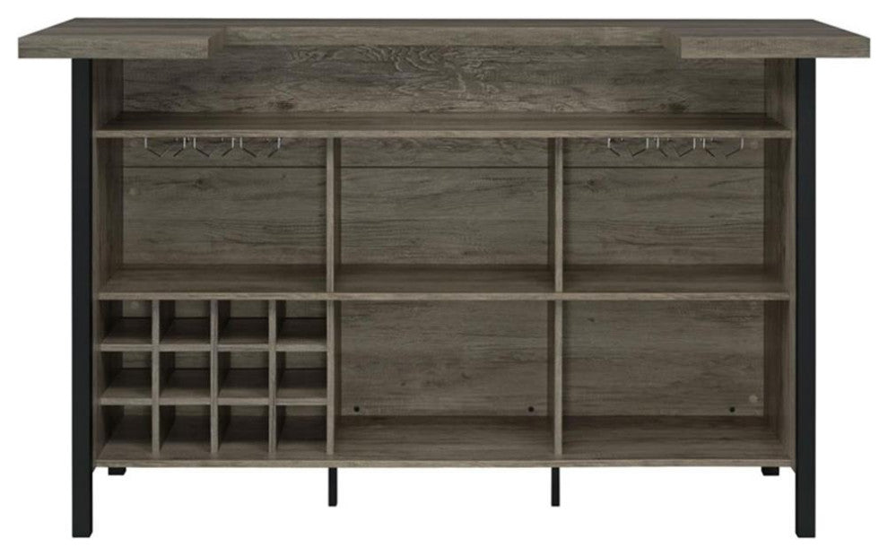 Coaster Farmhouse Wood Storage Bar Unit with Metal Frame in Gray