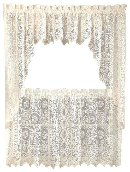 Hopewell Lace Cream Kitchen Curtain, 36" Tier