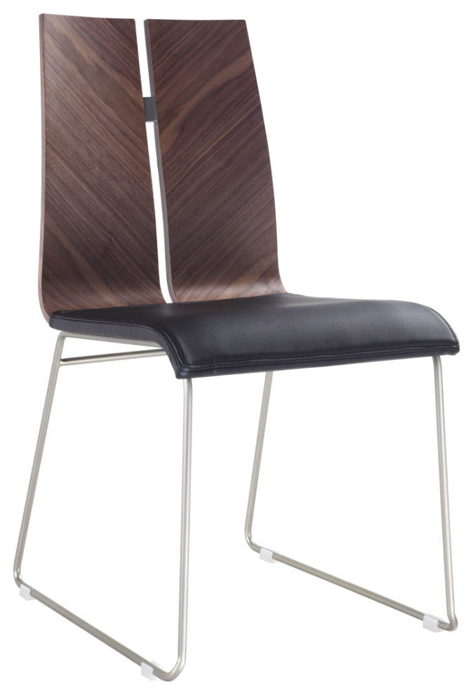 HomeRoots Natural Walnut and Black Faux Leather Metal Dining Chair