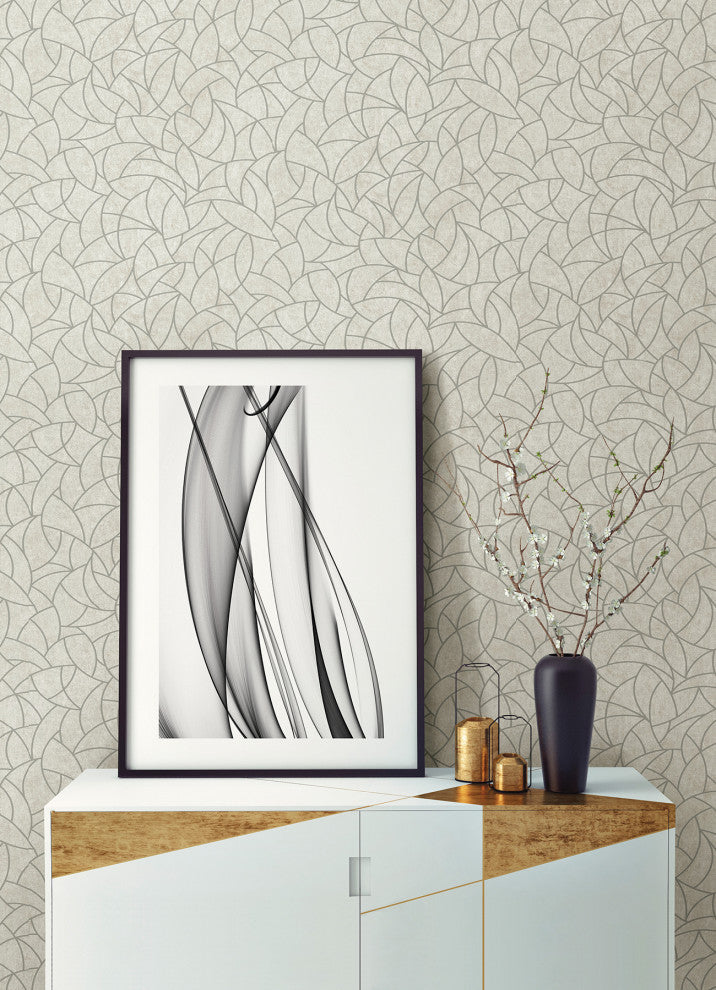 Taupe & Silver Modern Crescent Moon Peel & Stick Wallpaper