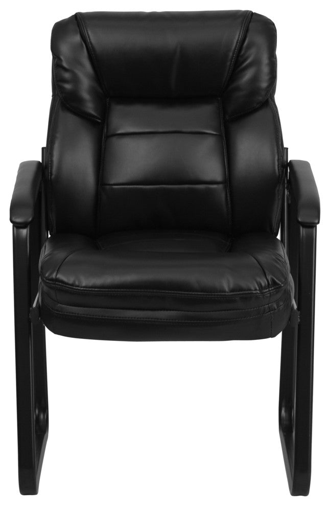 Black Leather Executive Side Chair with Sled Base