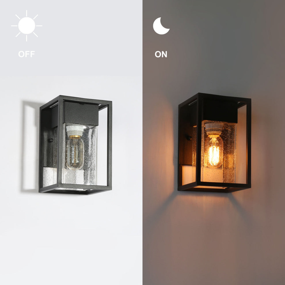 1-Light  Matte Black with Rectangle Seeded Glass(Set Of 2) Outdoor Wall Light