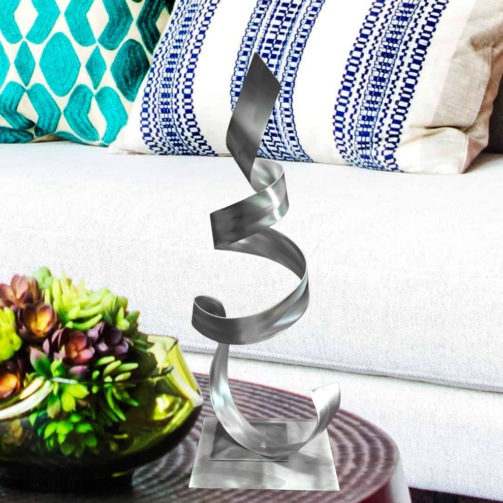 Metal Sculpture Garden Desktop Modern Aluminum Zen Decor- Phoenix, Silver
