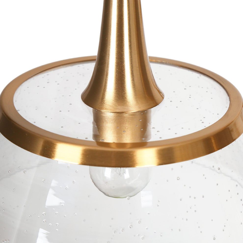 LNC 3-Light Polished Gold with Seedy Glass Linear Modern/Contemporary Chandelier