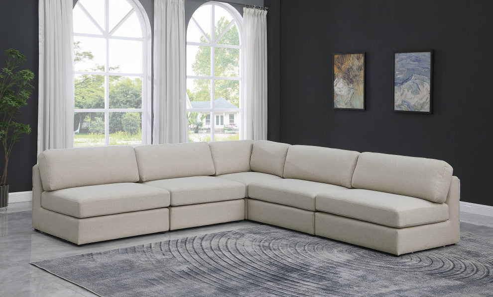 Beckham Linen Textured Fabric 5-Piece Modular L-Shaped Sectional, Beige