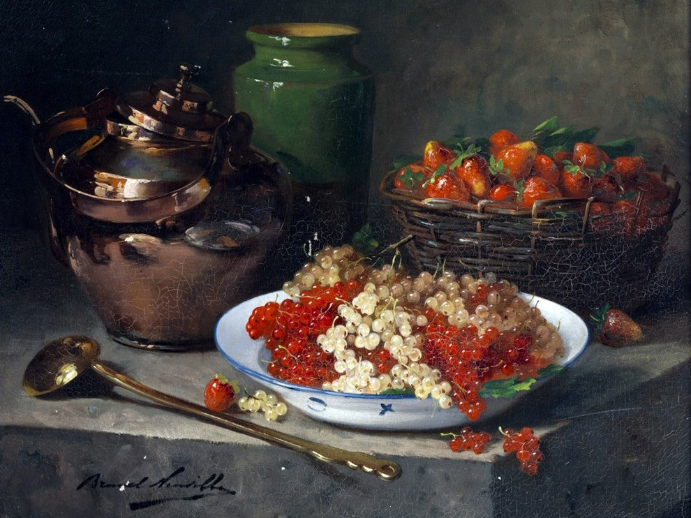 Still Life With Currants and Strawberries Accent Tile Mural Backsplash, 6"x8"