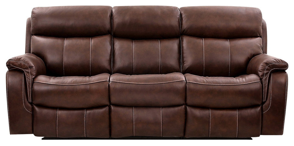 Modern Reclining Sofa, Genuine Leather Seat With Power Headrest & Lumbar Support