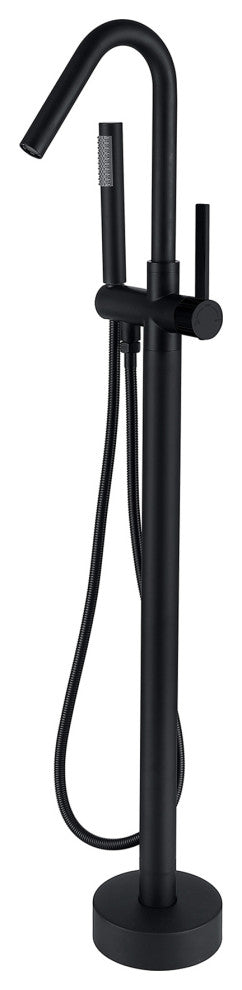 Floor Mounted Stainless Steel Handle Bathtub Faucet, Handheld, Matt Black