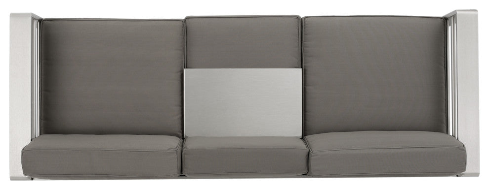 GDF Studio Crested Bay Outdoor Aluminum Loveseat Sofa with Tray