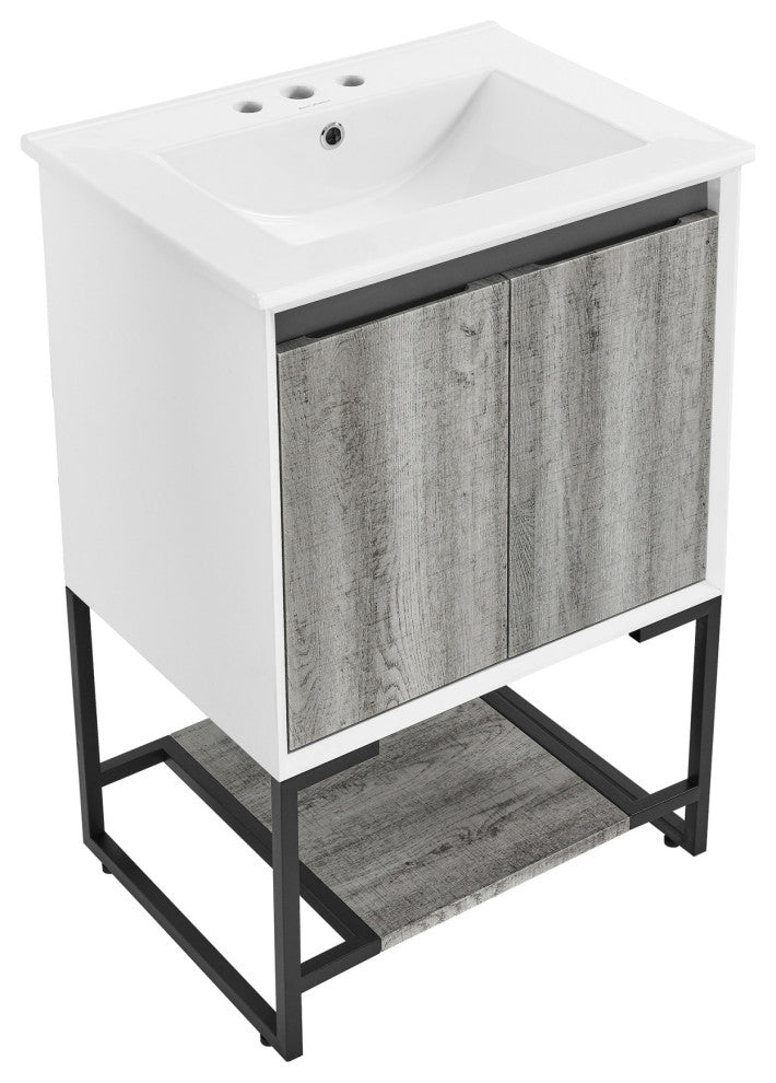Marseille 24" Gray Oak Bathroom Vanity With White, 3-Hole Ceramic Sink Top