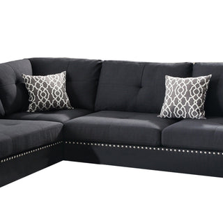Benzara BM168761 Polyfiber 3 Pieces Sectional Set With Ottoman, Black