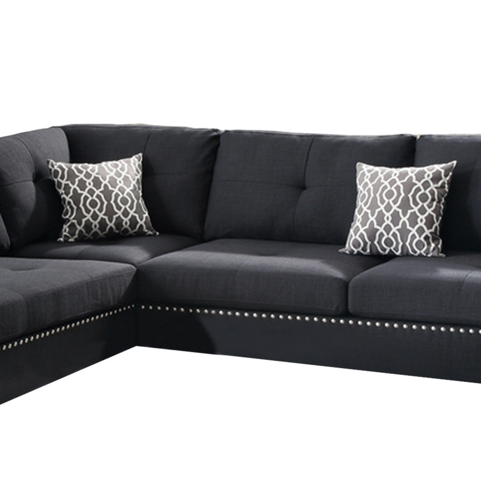 Benzara BM168761 Polyfiber 3 Pieces Sectional Set With Ottoman, Black