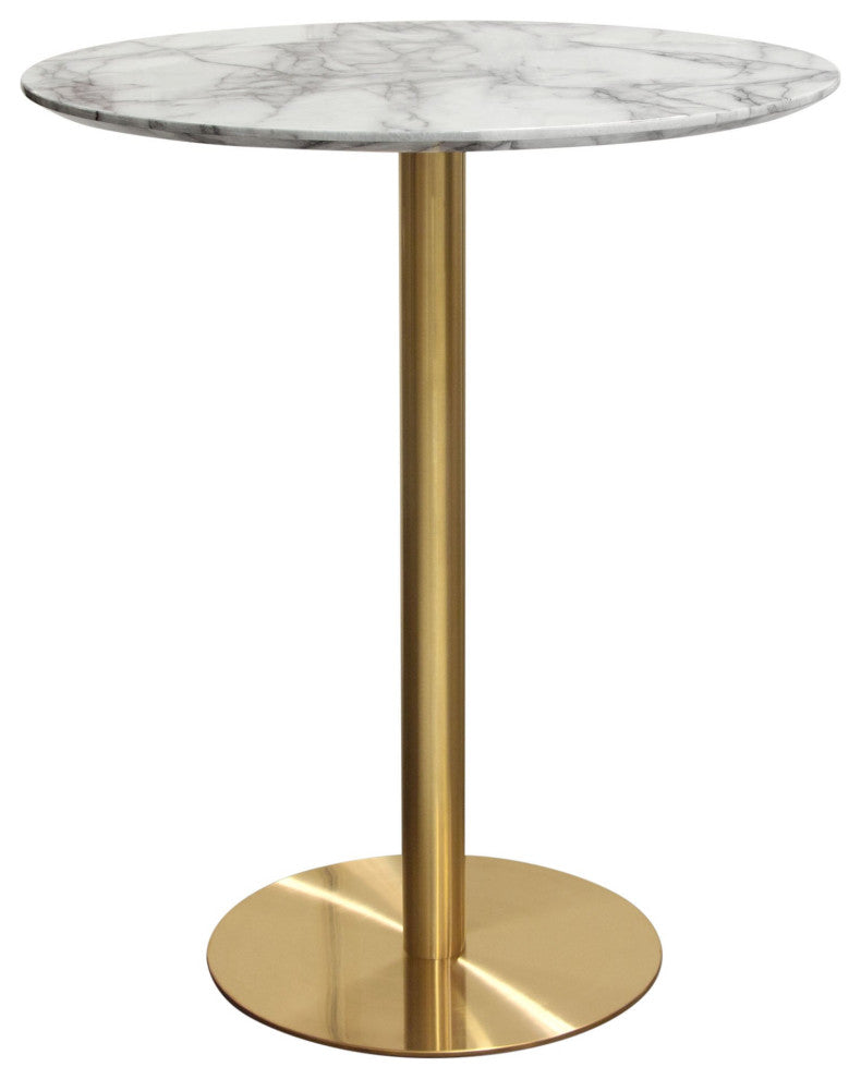 Stella Round Bar Height Table With Gold Metal Base, White