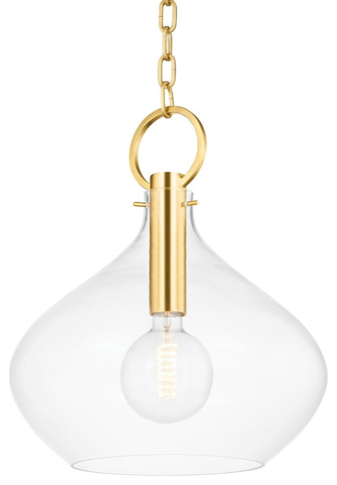 Lina 1 Light Pendant, Aged Brass, Large