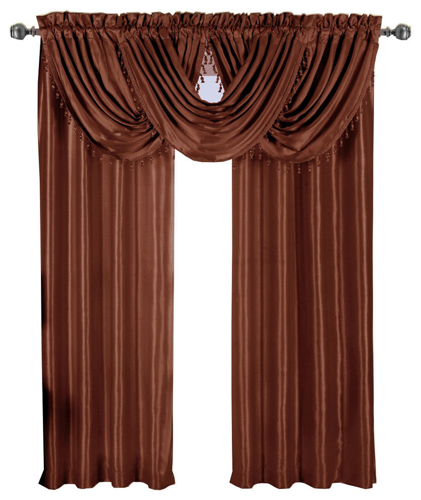 5-Piece Soho Faux Silk Window Treatment Set, Rust, 84"x63" Panels