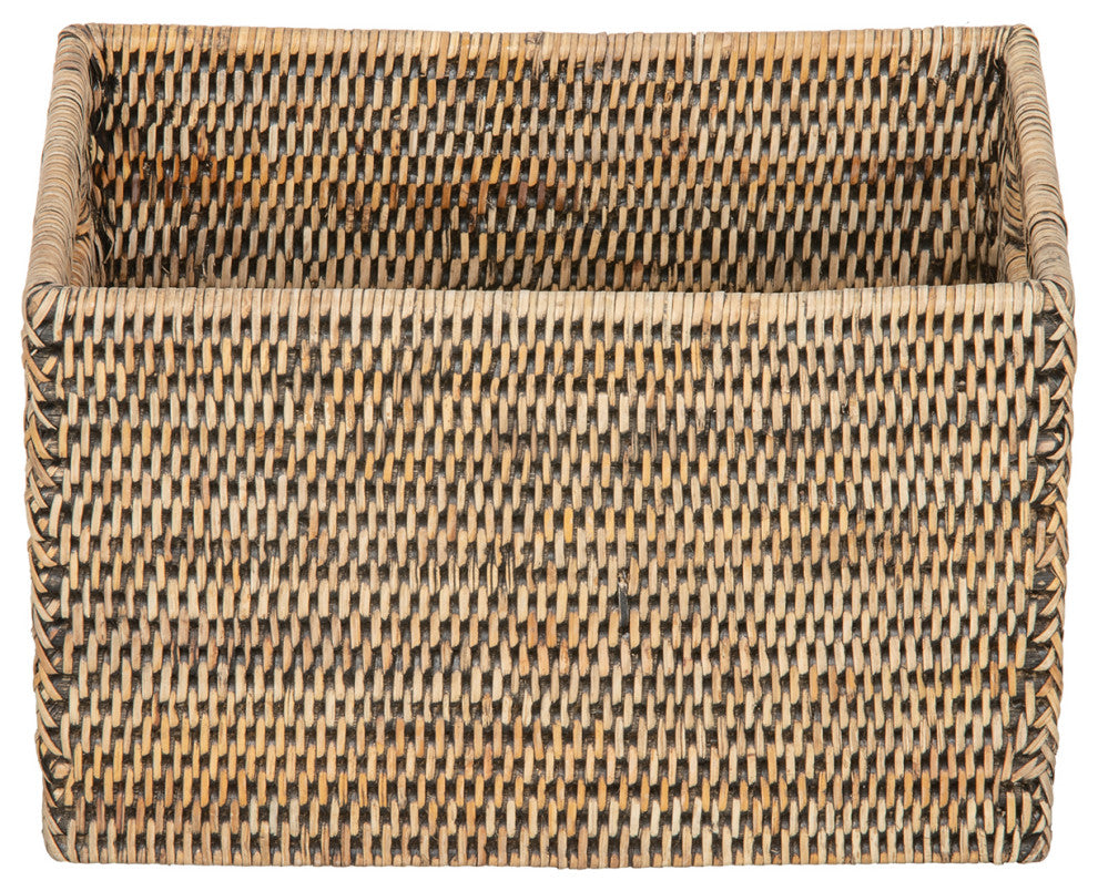 La Jolla Rattan Shelf Basket with Handles, Small, Black-Wash