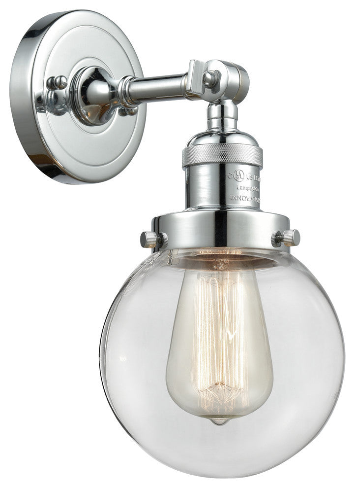 1-Light Beacon 6" Sconce, Polished Chrome, Glass: Clear